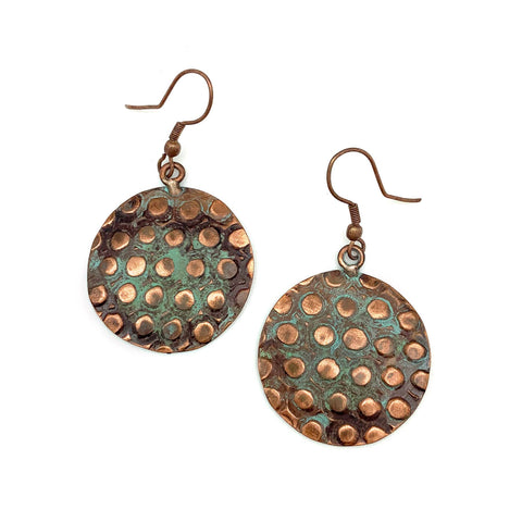 Copper Patina Earrings - Copper and Teal Rivets - Isleitudes
