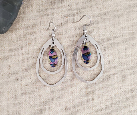 Alcohol Ink Stainless Steel Double Hoop Earrings: Pinks - Isleitudes