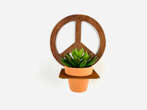 Rustic Patina Metal PEACE Sconce with Terracotta Planter - Isleitudes