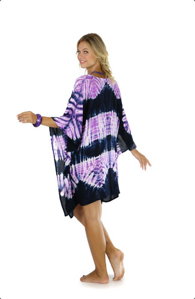 Jungle Purple Tie Dye Fringeless Kaftan - Isleitudes