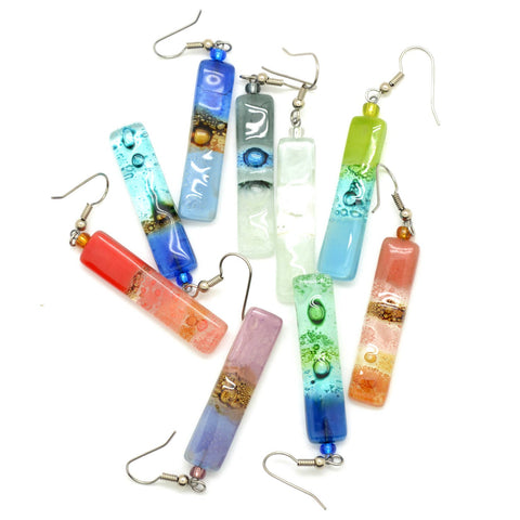 Skinny Rectangle Glass Earrings - Isleitudes