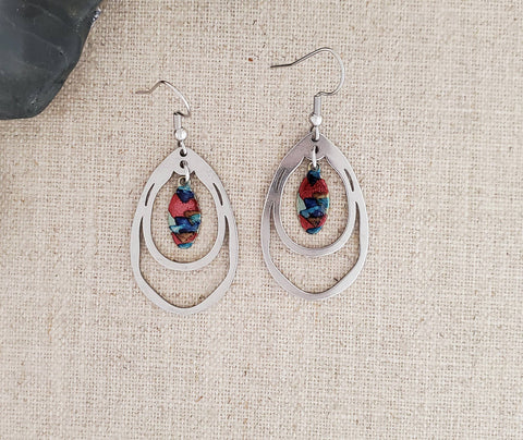 Alcohol Ink Stainless Steel Double Hoop Earrings: Reds - Isleitudes