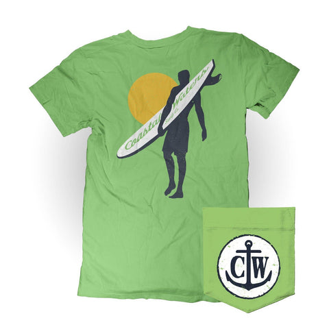 Surfer Coastal Waters Pocket Tee Greenery - Isleitudes