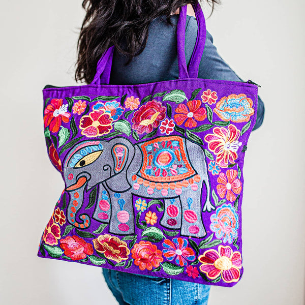 Elephant Embroidered Tote Bag - Isleitudes