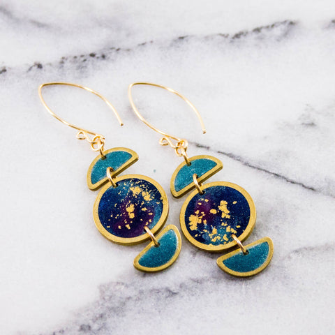Stacked Moon Galaxy Brass Earrings - Isleitudes