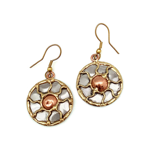 Mixed Metal Earrings - Sun in Circle - Isleitudes