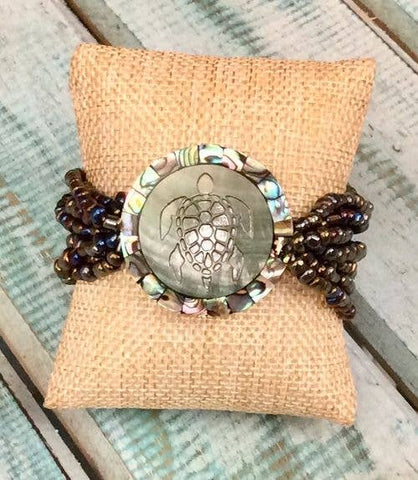 Abalone Turtle Stretch Bead Bracelet - Isleitudes