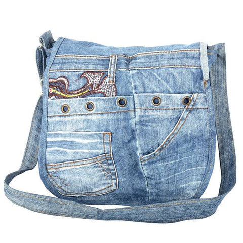 Recycled Jean Material Messenger Bag - Isleitudes