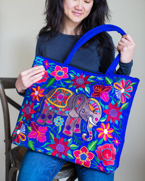Elephant Embroidered Tote Bag - Isleitudes
