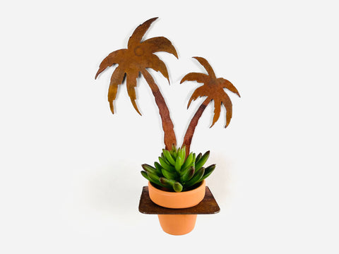 Rustic Patina Palm Tree Sconce w/ Terracotta Planter - Isleitudes
