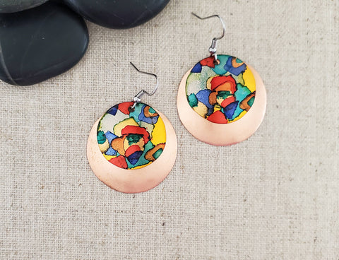 Alcohol Ink Double Circle Layered Earrings - Isleitudes