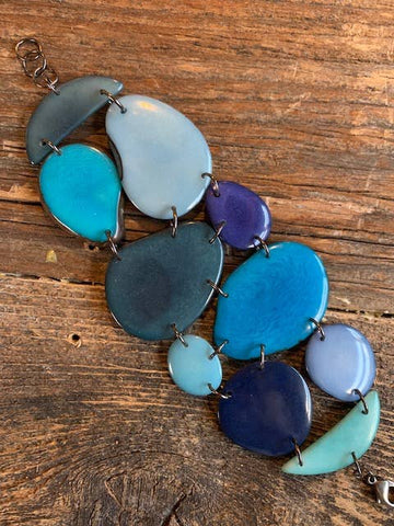 Mixed Solid Tagua Shapes Mosaic Wide Bracelet - Isleitudes