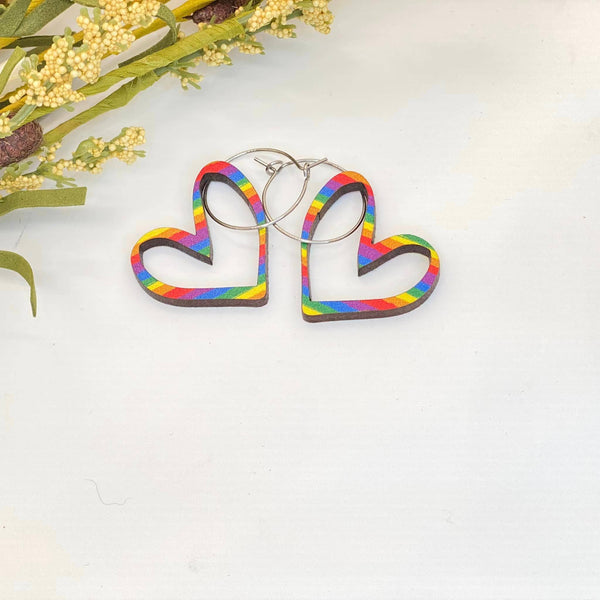 Rainbow Stripe Heart Drops with Surgical Steel Hoops - Isleitudes