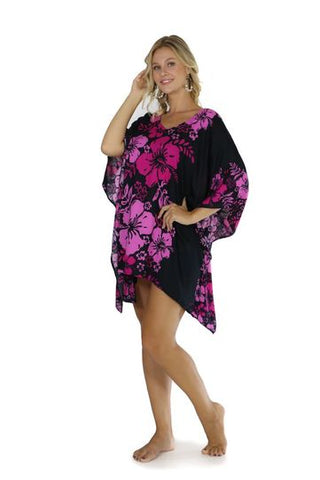 Floral Kaftan Cherry Blossom Pink Fuchsia and Black - Isleitudes