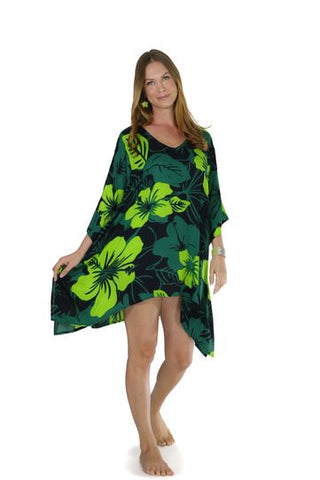 Floral Kaftan Lavish Jungle Green and Black - Isleitudes