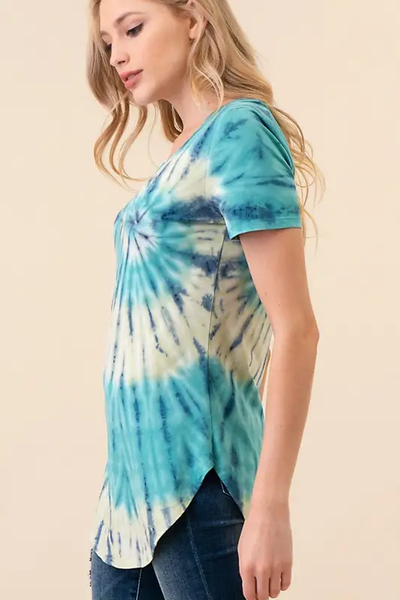 Hand Made Tie Dye C-neck Top 1013C - Lime Multi - Isleitudes