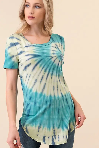 Hand Made Tie Dye C-neck Top 1013C - Lime Multi - Isleitudes