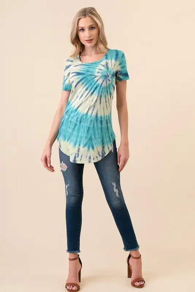 Hand Made Tie Dye C-neck Top 1013C - Lime Multi - Isleitudes