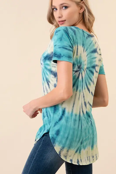 Hand Made Tie Dye C-neck Top 1013C - Lime Multi - Isleitudes
