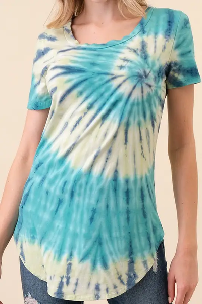 Hand Made Tie Dye C-neck Top 1013C - Lime Multi - Isleitudes
