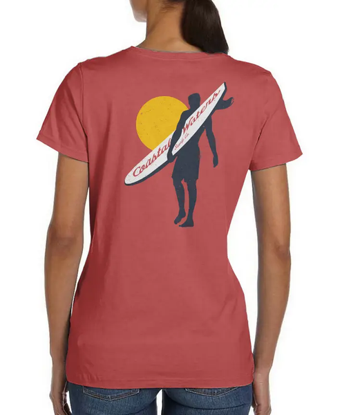 Surfer Coastal Waters Pocket Tee - Faded Red - Isleitudes