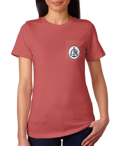Surfer Coastal Waters Pocket Tee - Faded Red - Isleitudes