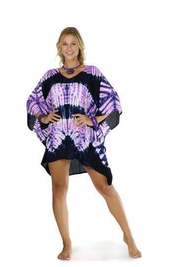 Jungle Purple Tie Dye Fringeless Kaftan - Isleitudes