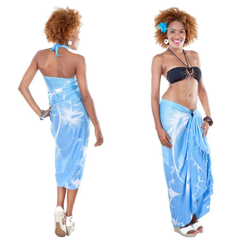 Hibiscus Floral Sarong (Light Blue) - Isleitudes