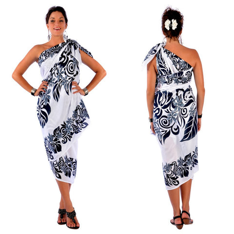 PLUS SIZE Tahitian Lei Sarong - Black / White - Isleitudes